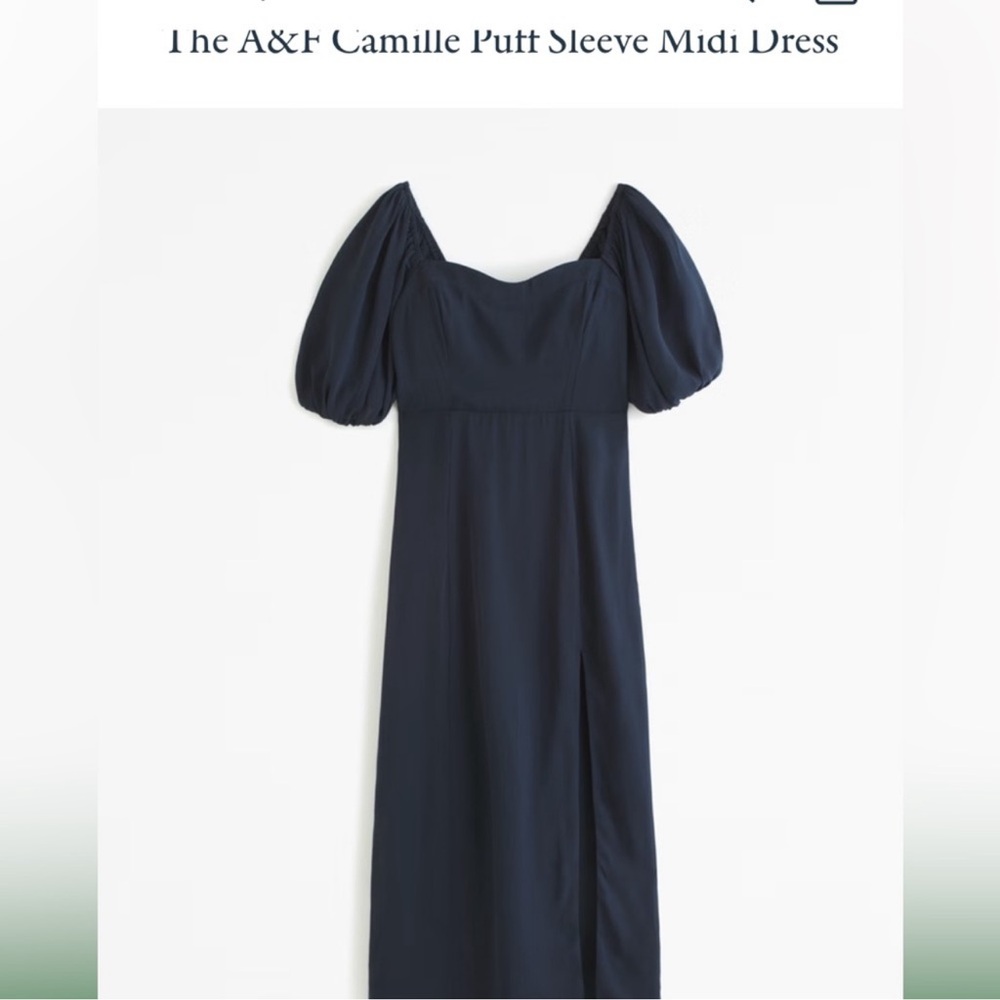 Abercrombie Camille Puff Sleeve Midi Dress in Navy